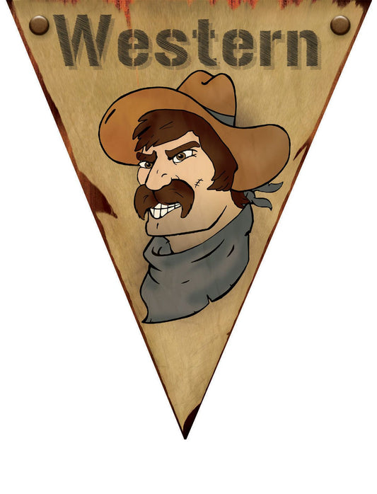 FunnyFashion Western Deko Wimpelkette – 10 Wimpeln, 5m Länge, Baumwolle - Fasnacht24.ch