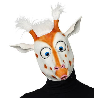 "GANZKOPF MASKE GIRAFFE MIT RIESENAUGEN UND PLÜSCHHAAREN" – Vorderansicht