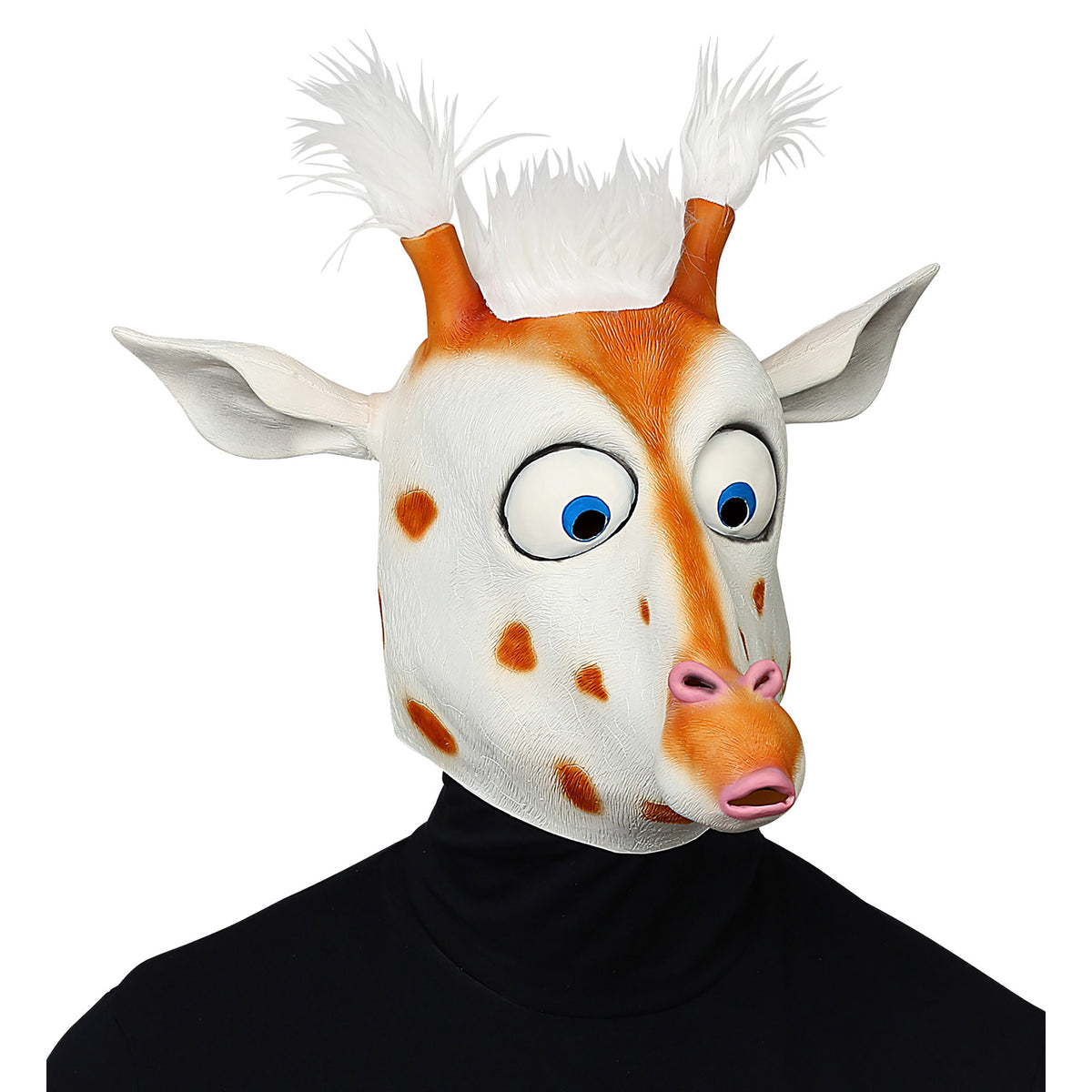 "GANZKOPF MASKE GIRAFFE MIT RIESENAUGEN UND PLÜSCHHAAREN" – Detailansicht