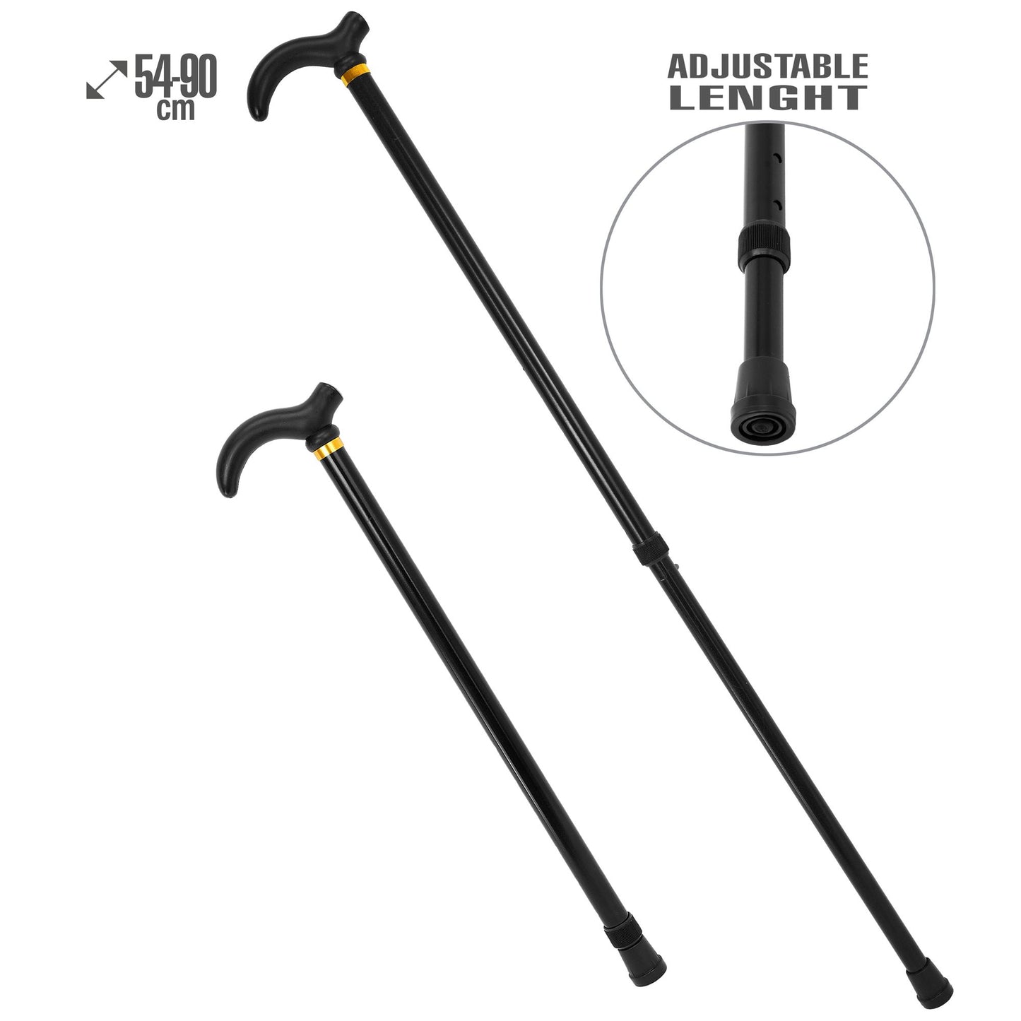 "GEHSTOCK AUS ALUMINUM" Größe einstellbar (min 54 cm - max 90 cm) – Vorderansicht