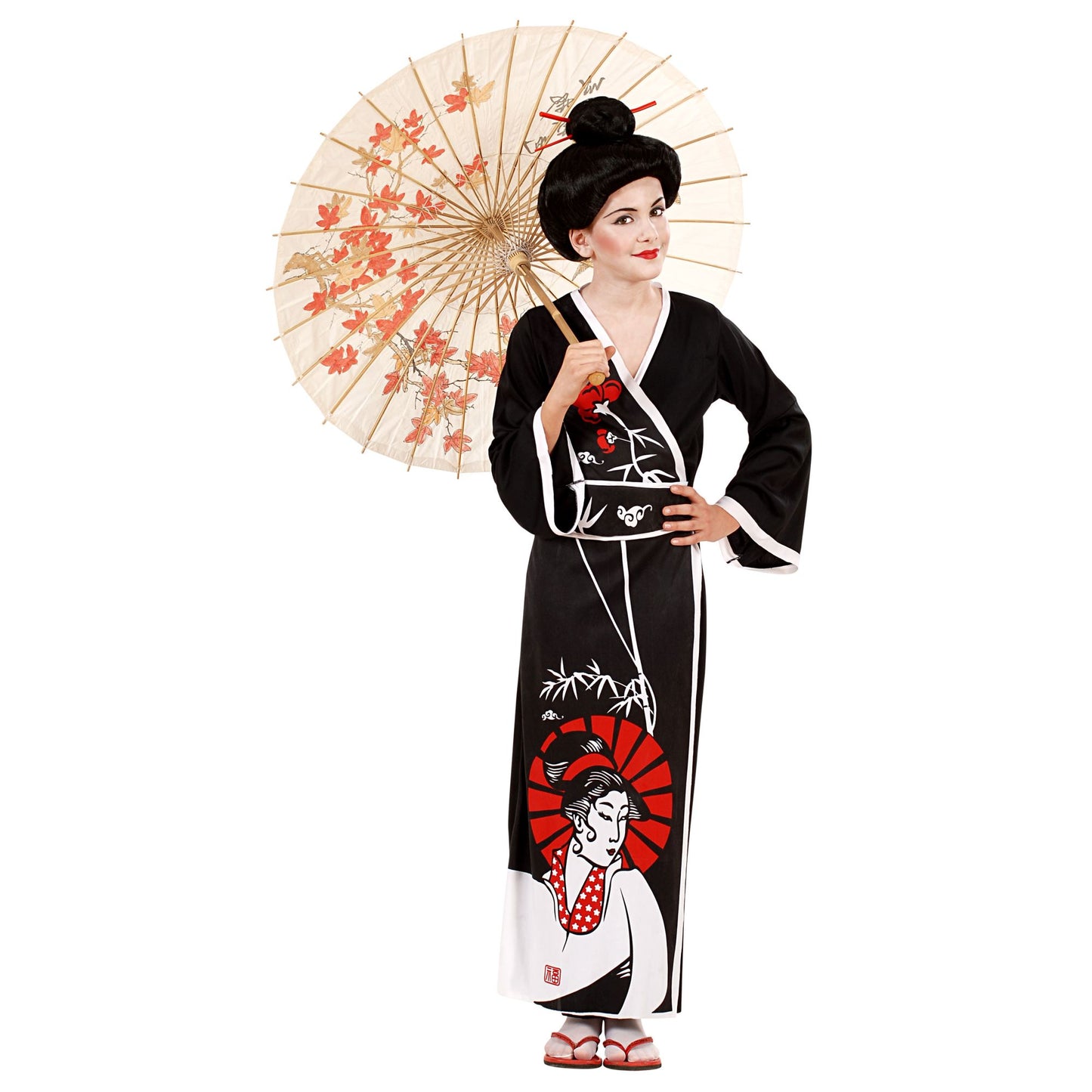 "GEISHA" (Kimono, Gürtel, Stäbchen) – Vorderansicht