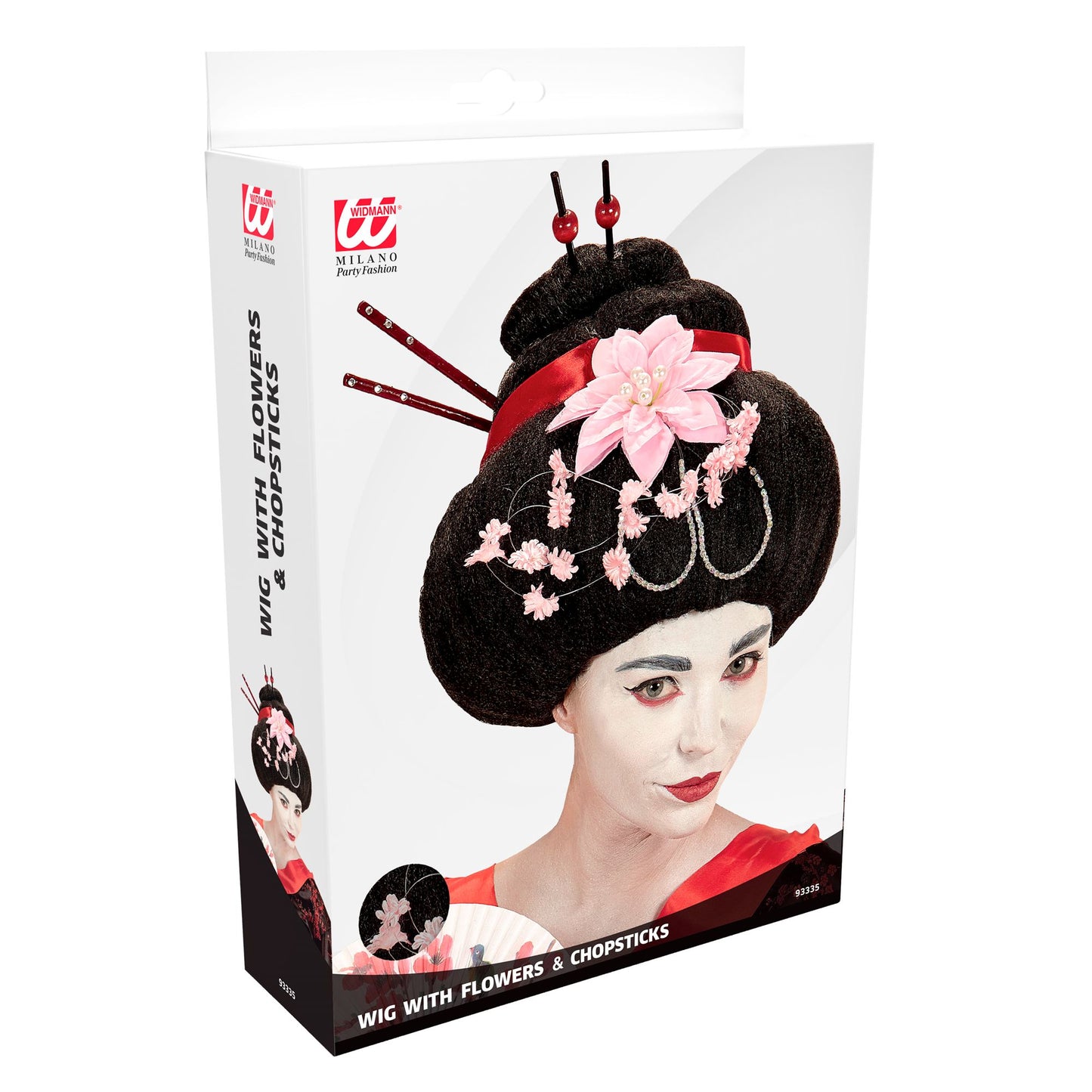 "GEISHA PERÜCKE MIT BLUMEN UND STÄBCHEN" in Box – Detailansicht