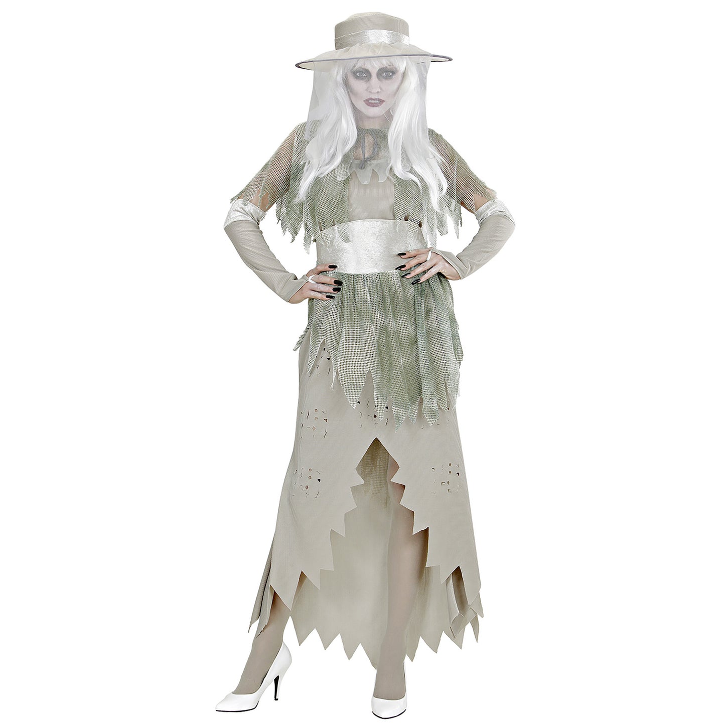"GEISTER LADY" (Kleid, Hut, Umhang, Gürtel, Handschuhe) – Vorderansicht