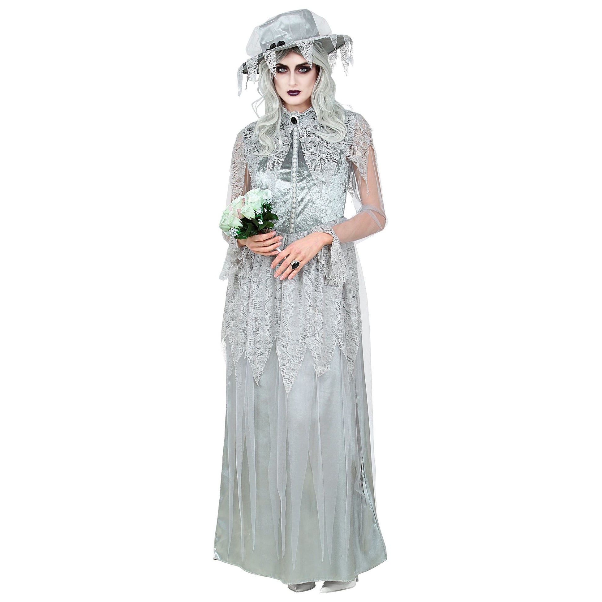 "GEISTERBRAUT" (Kleid, Hut) – Vorderansicht
