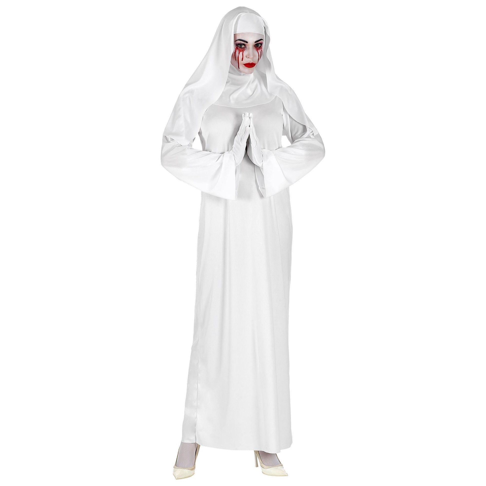 "GEISTERNONNE" (Tunika, Kopfbedeckung, Handschuhe) – Vorderansicht