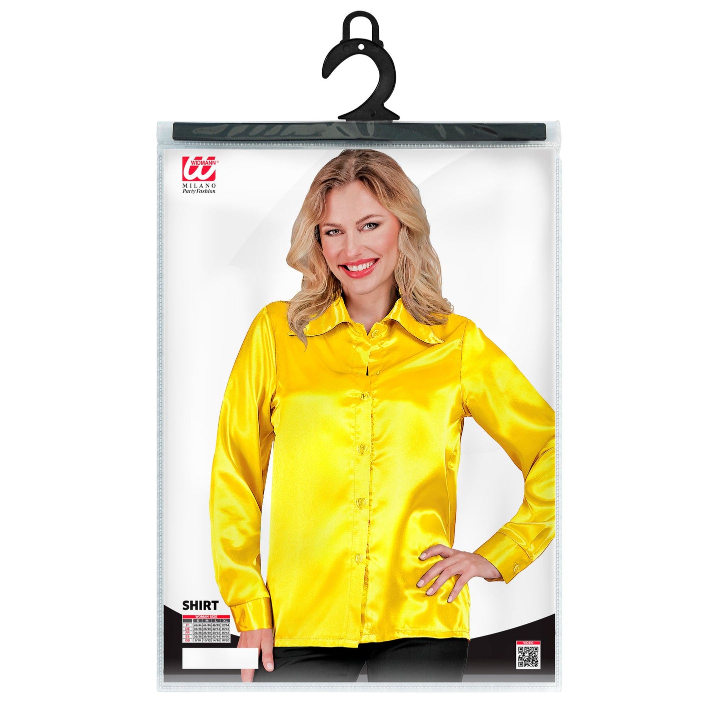 "GELBE 70s DISCO BLUSE" aus Satin – Detailansicht