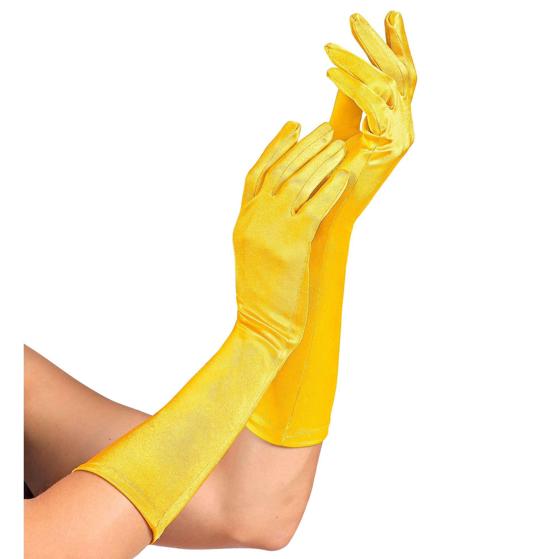"GELBE SATIN HANDSCHUHE IN ELASTHAN" 40 cm – Vorderansicht