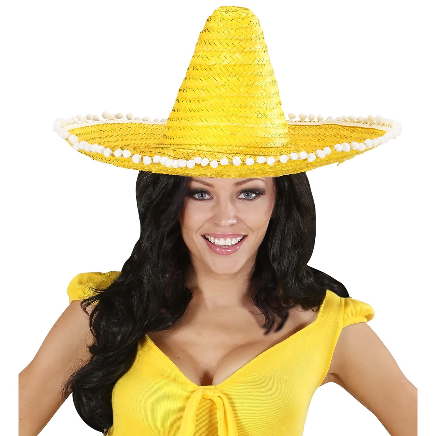 "GELBER SOMBRERO MIT POM POMS" 50 cm – Detailansicht