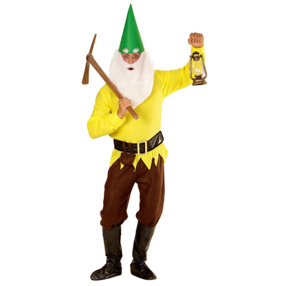 "GELBER ZWERG" (Jacke, Hose, Gürtel mit Tasche, Schuhüberzieher, Hut, Augenbrauen und Bart) – Vorderansicht
