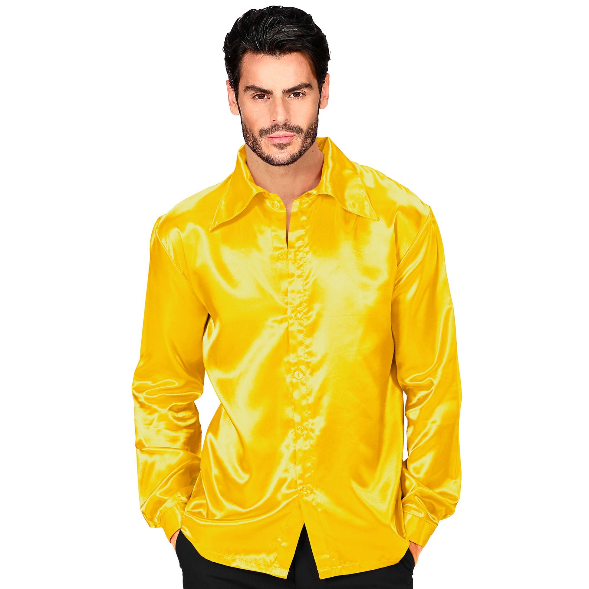 "GELBES 70s DISCO HEMD" aus Satin – Vorderansicht