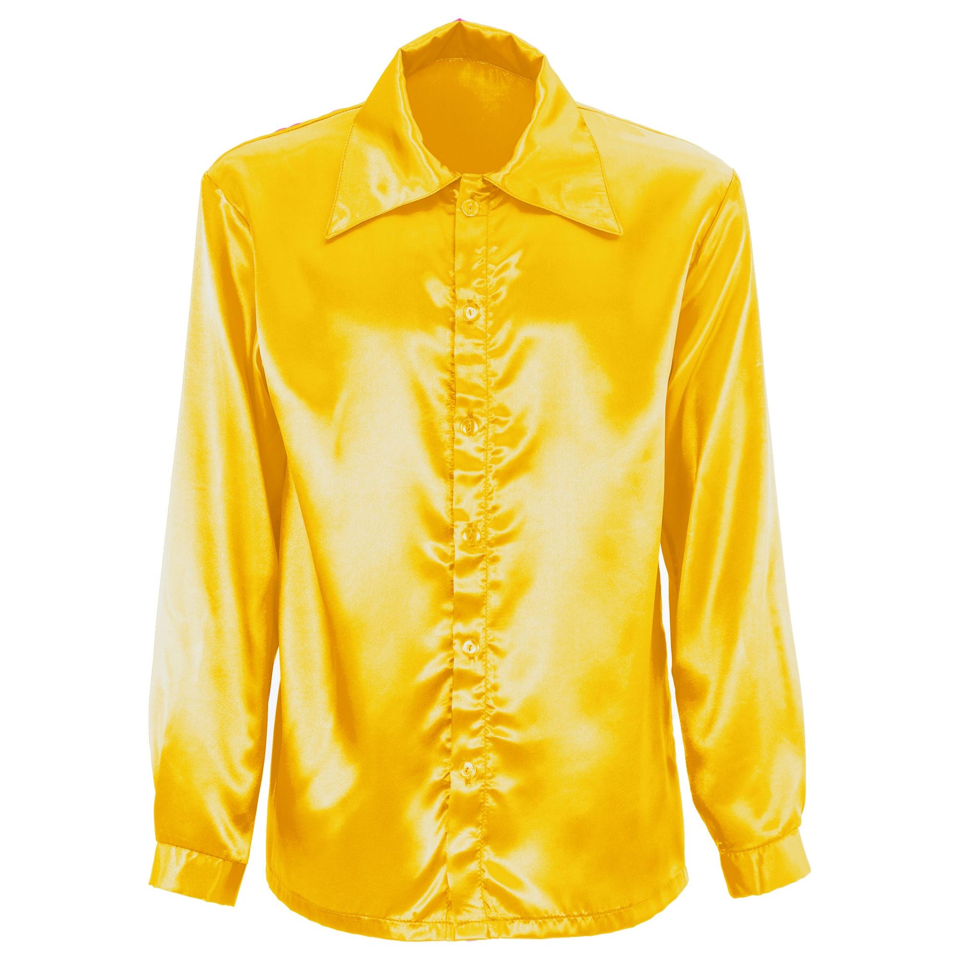 "GELBES 70s DISCO HEMD" aus Satin – Detailansicht