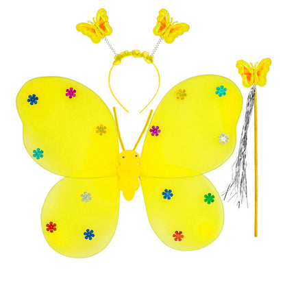 "GELBES SCHMETTERLINGS SET" (Flügel, Haarreif, Zauberstab) – Vorderansicht
