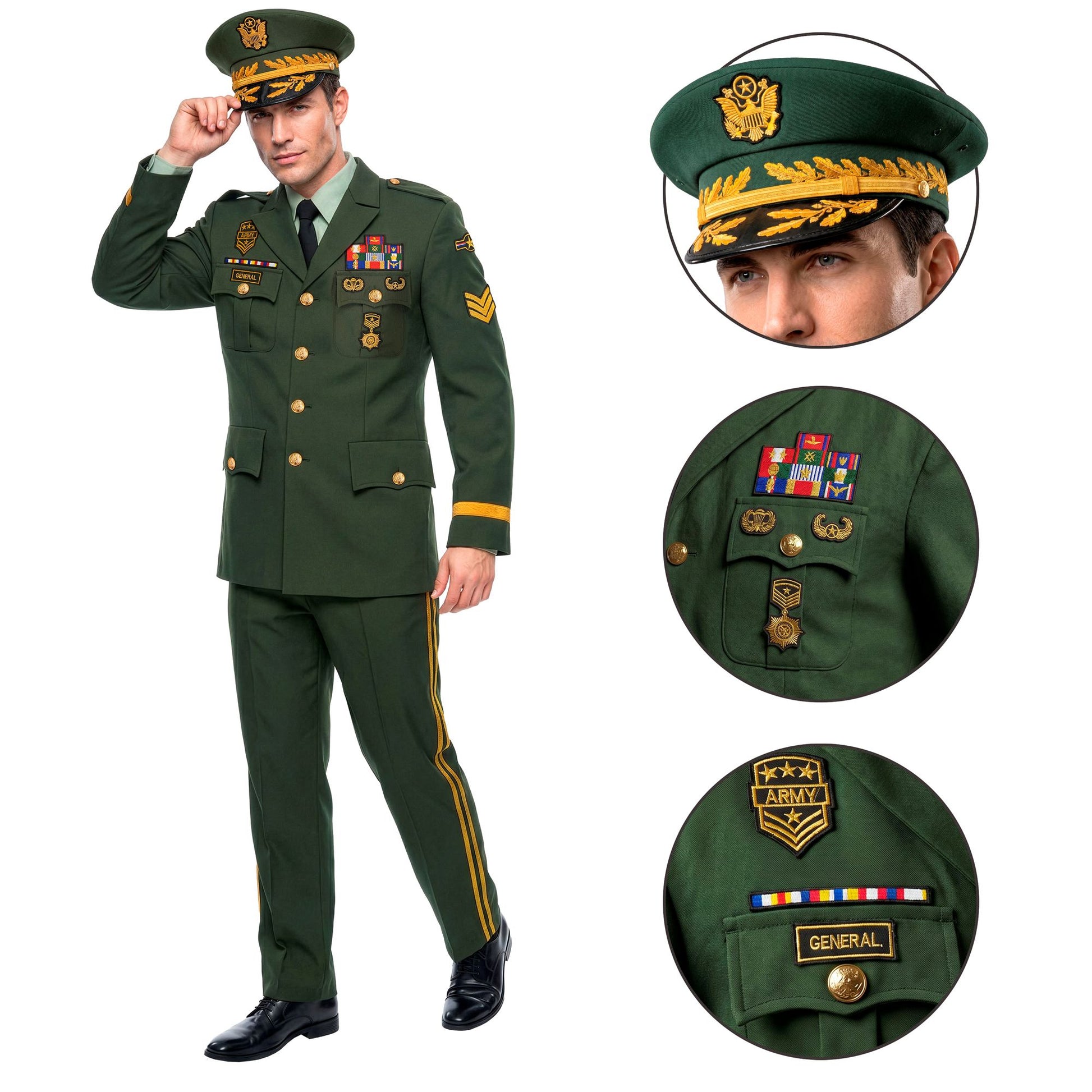 "GENERAL" (Jackett, Hose, Mütze) – Detailansicht