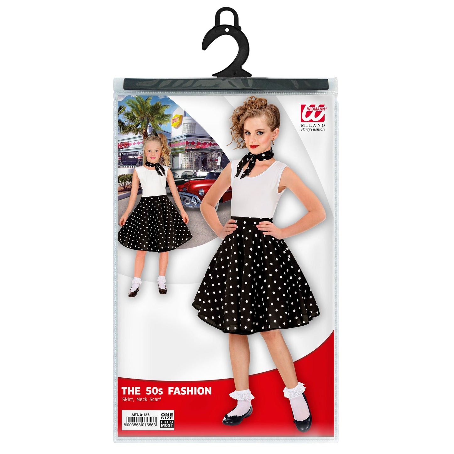 "GEPUNKTETER 50er JAHRE ROCK MIT HALSTUCH IN SCHWARZ" Kindergröße (einstellbarer Taillenumfang 28–33 cm) – Ansicht 4