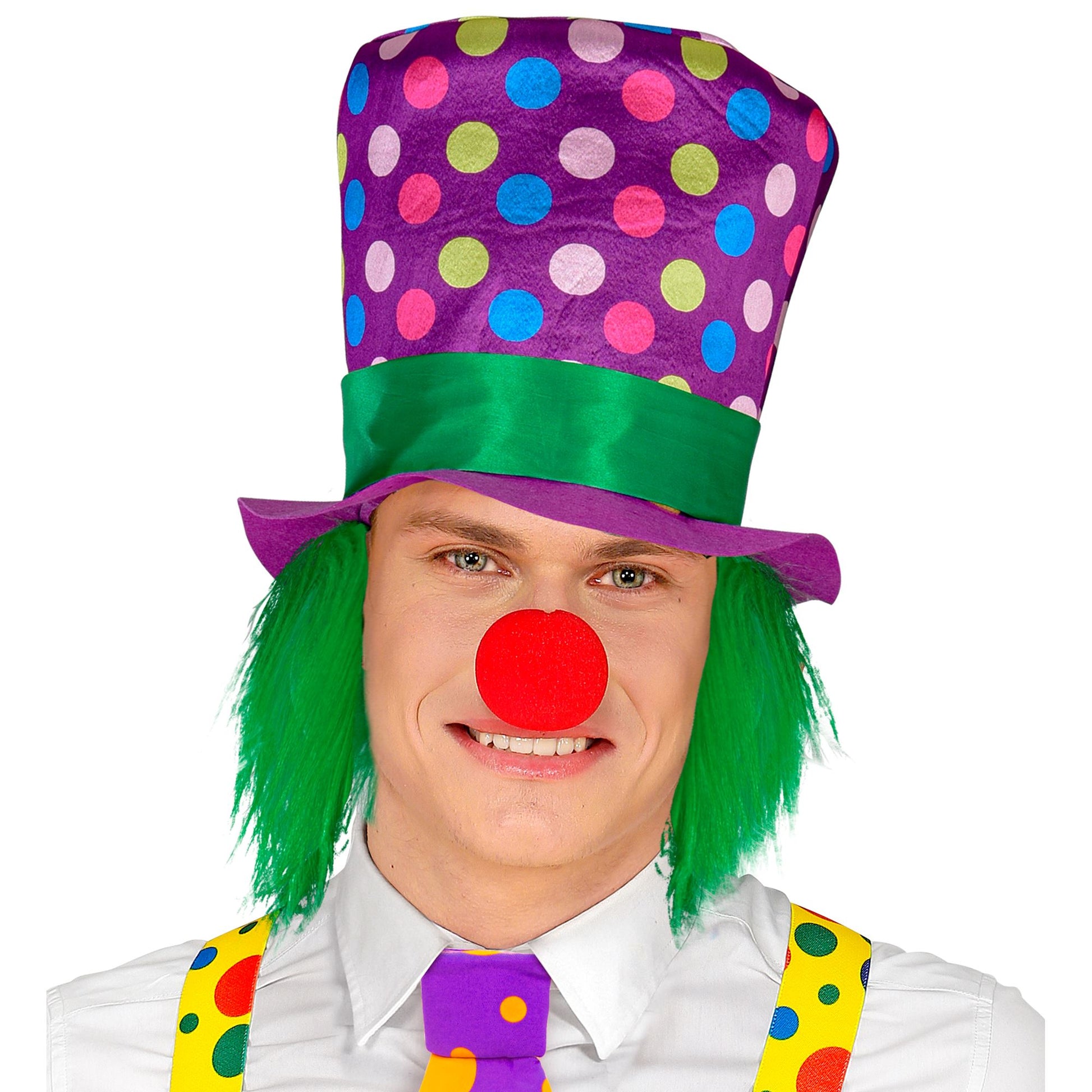 Gepunkteter Clown-Zylinder mit roten Haaren von Widmann – Produktansicht