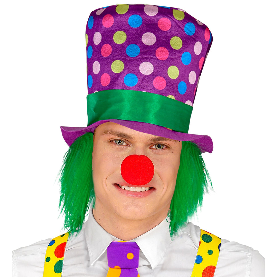 Gepunkteter Clown-Zylinder mit roten Haaren von Widmann – Produktansicht