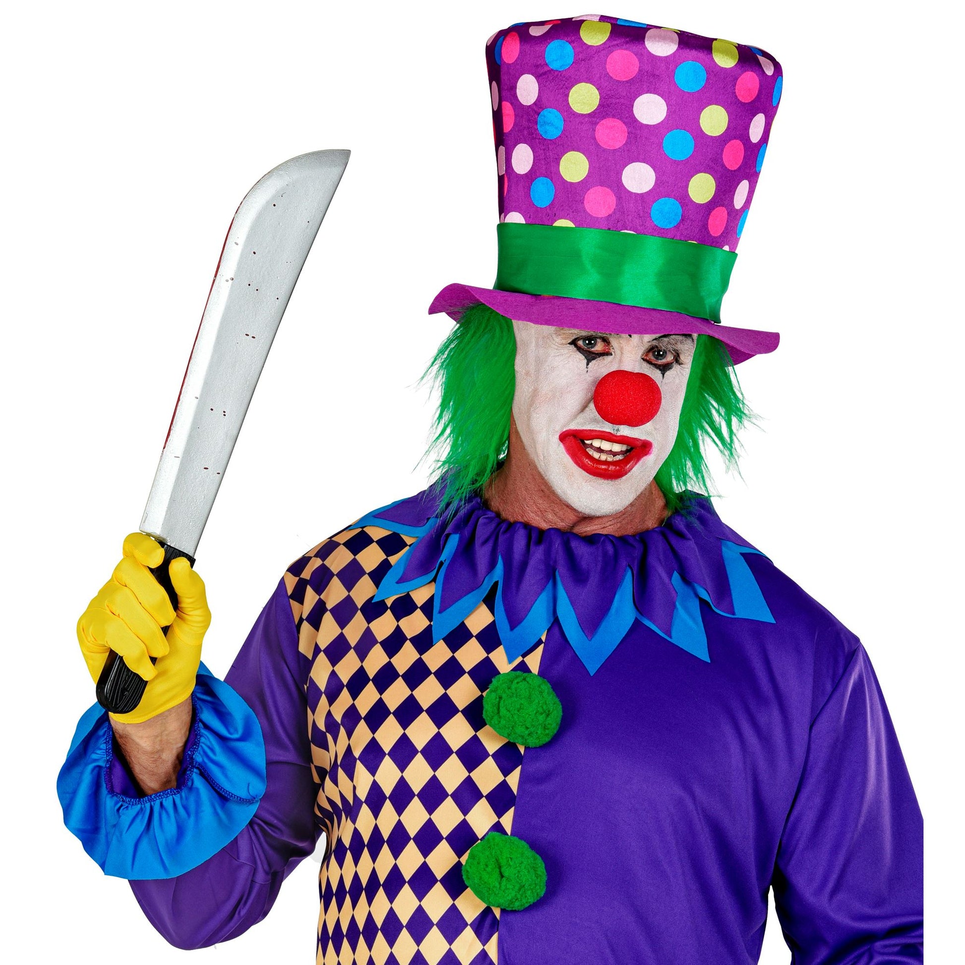 Gepunkteter Clown-Zylinder mit roten Haaren von Widmann – Rückansicht