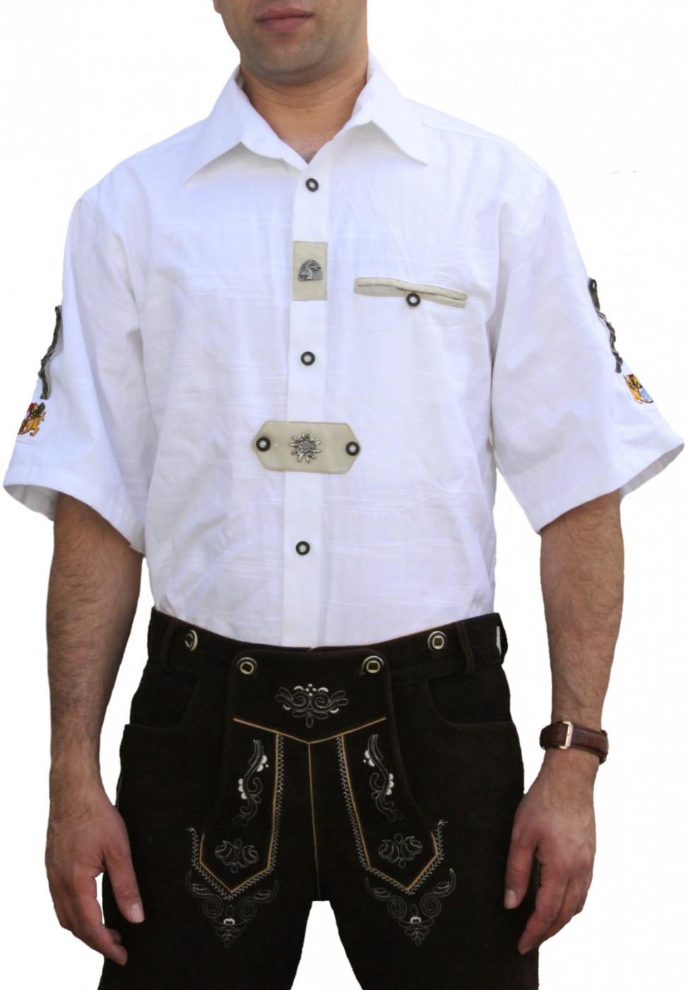 Oktoberfest Trachtenhemd Weiß – German Wear Kurzarm Baumwolle Shirt - Fasnacht24.ch