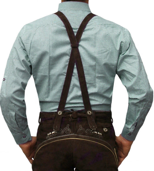 Trachtenhemd Grün Kariert – German Wear Herrenhemd Langarm Stehkragen - Fasnacht24.ch