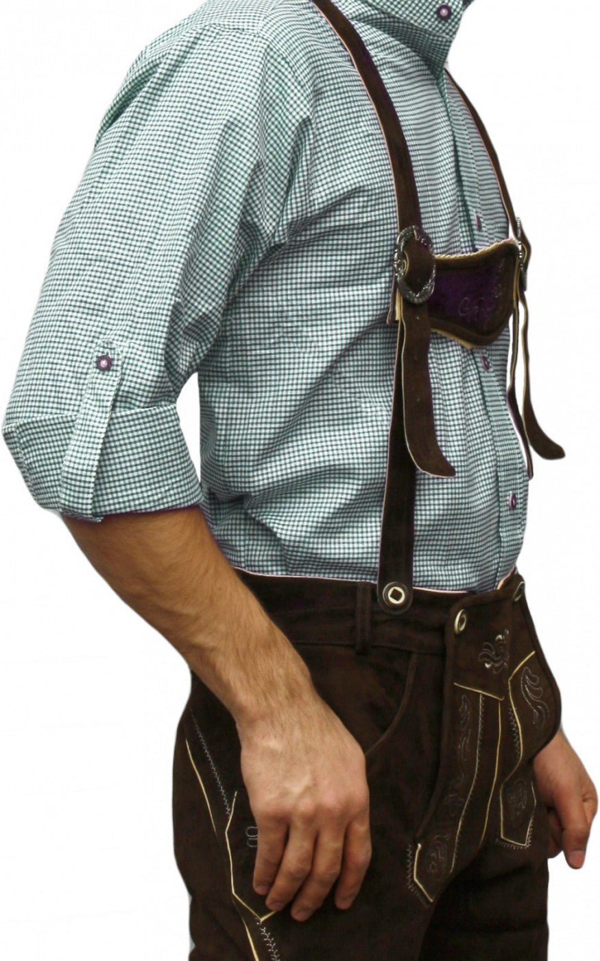 Trachtenhemd Grün Kariert – German Wear Herrenhemd Langarm Stehkragen - Fasnacht24.ch