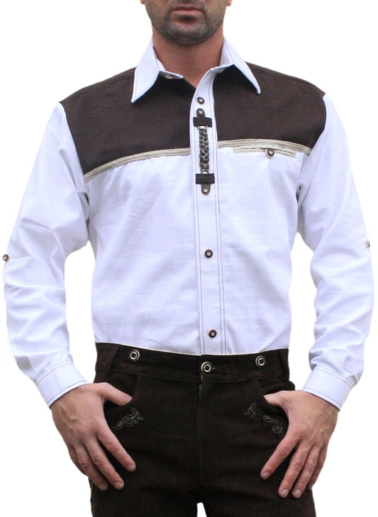Trachtenhemd Weiß Baumwolle – German Wear Herrenhemd Mit Stickerei - Fasnacht24.ch