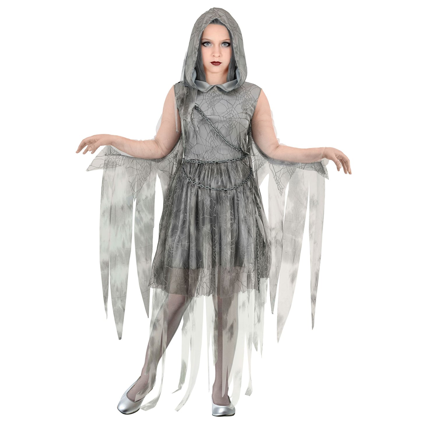 "GHOSTLY SPIRIT IN KETTEN" (Kleid mit Kapuze, Kette) – Vorderansicht