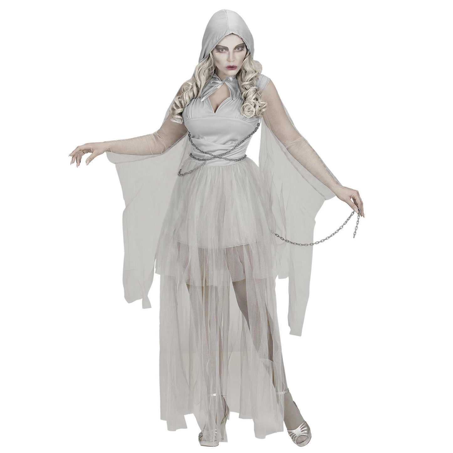 "GHOSTLY SPIRIT IN KETTEN" (Kleid mit Kapuze, Ketten) – Vorderansicht