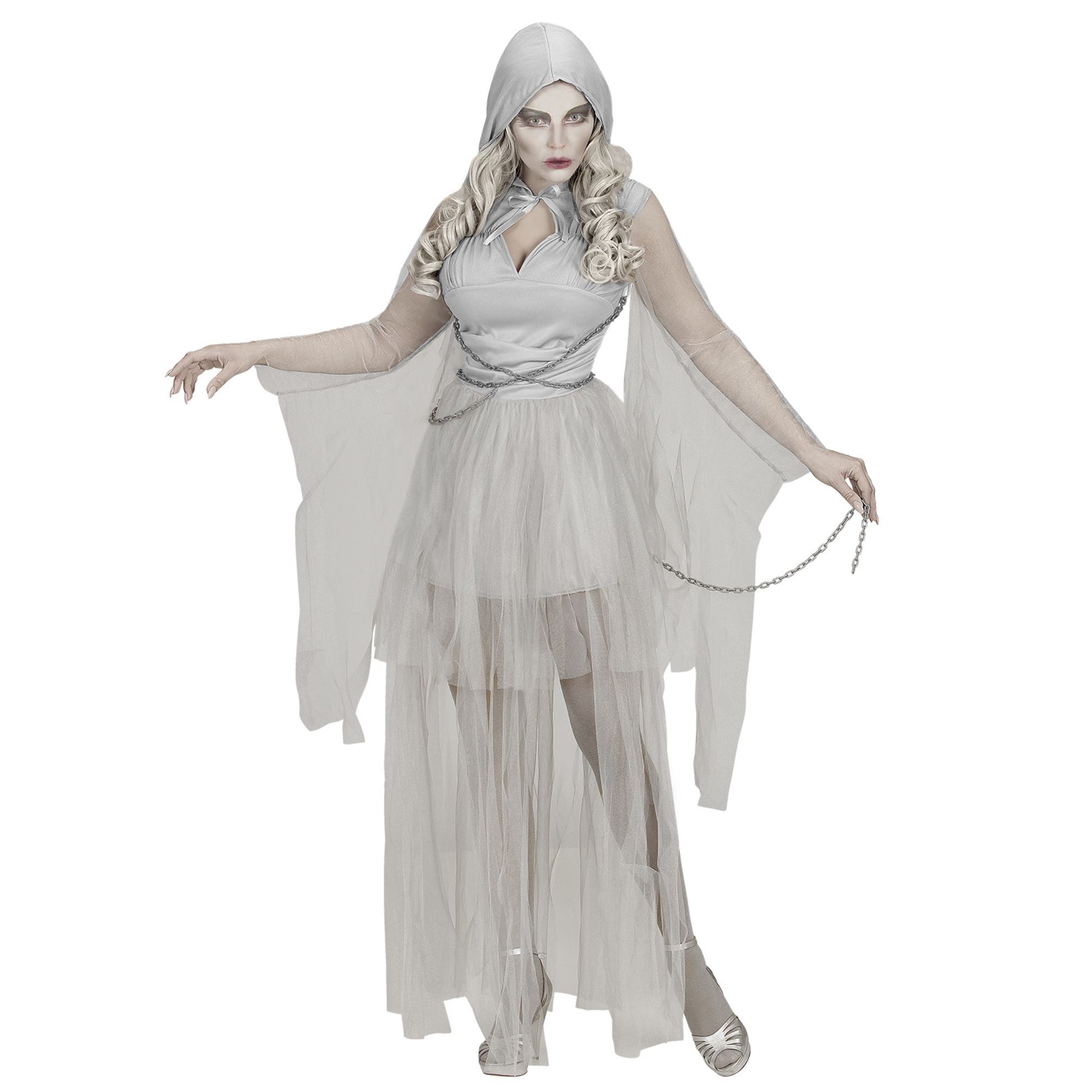 "GHOSTLY SPIRIT IN KETTEN" (Kleid mit Kapuze, Ketten) – Vorderansicht