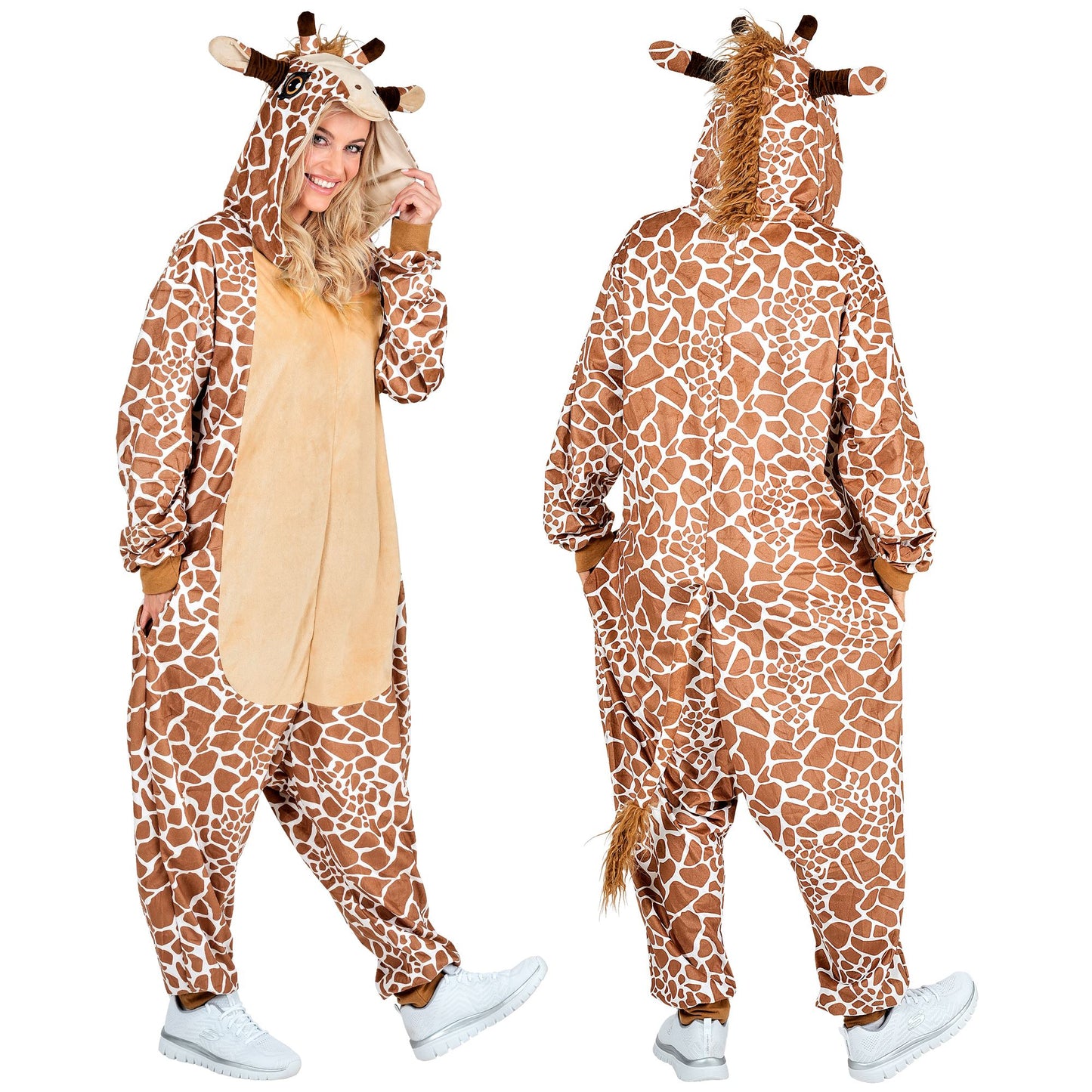 Giraffe Onesie Plüschkostüm Overall mit Kapuze Widmann – Detailansicht