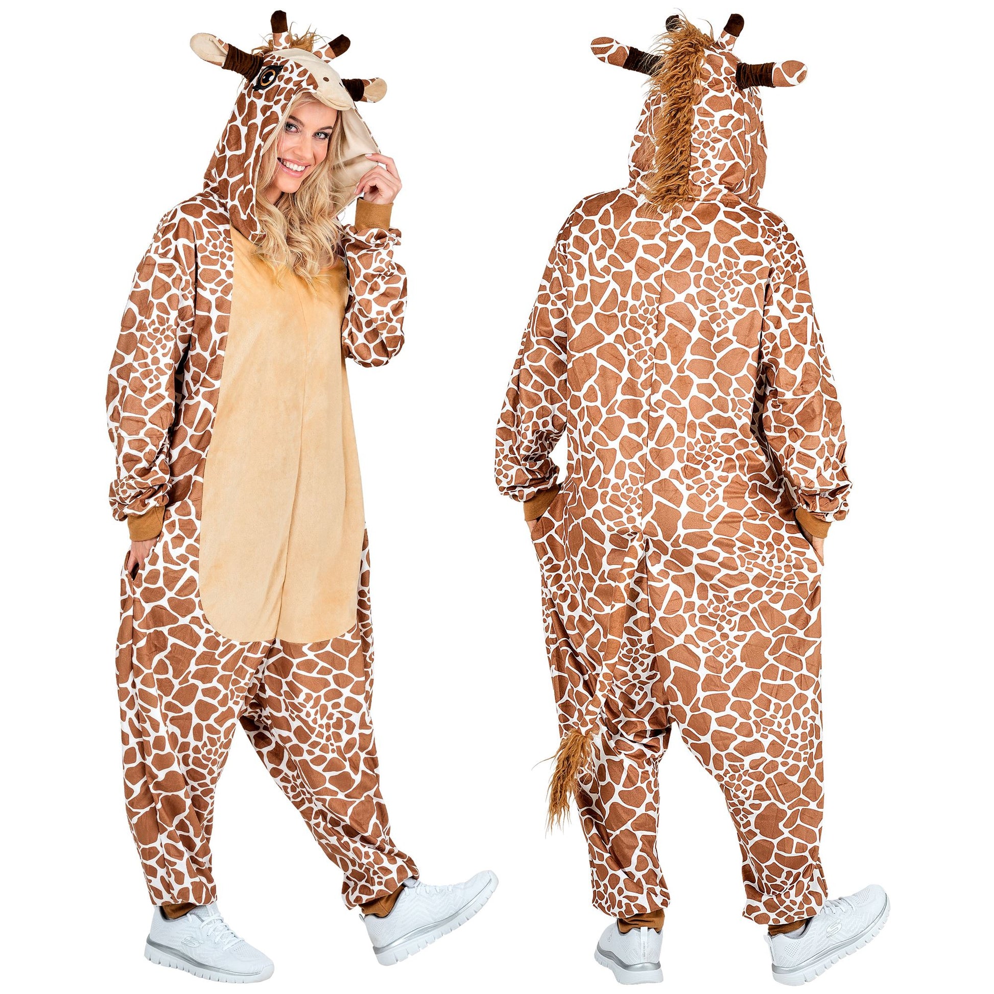 Giraffe Onesie Plüschkostüm Overall mit Kapuze Widmann – Detailansicht