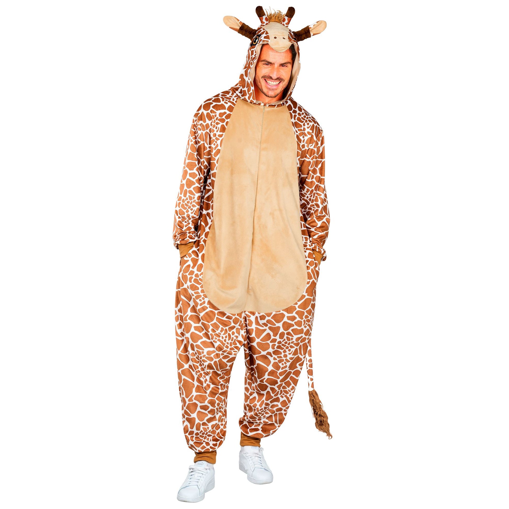 Giraffe Onesie Plüschkostüm Overall mit Kapuze Widmann – Rückansicht