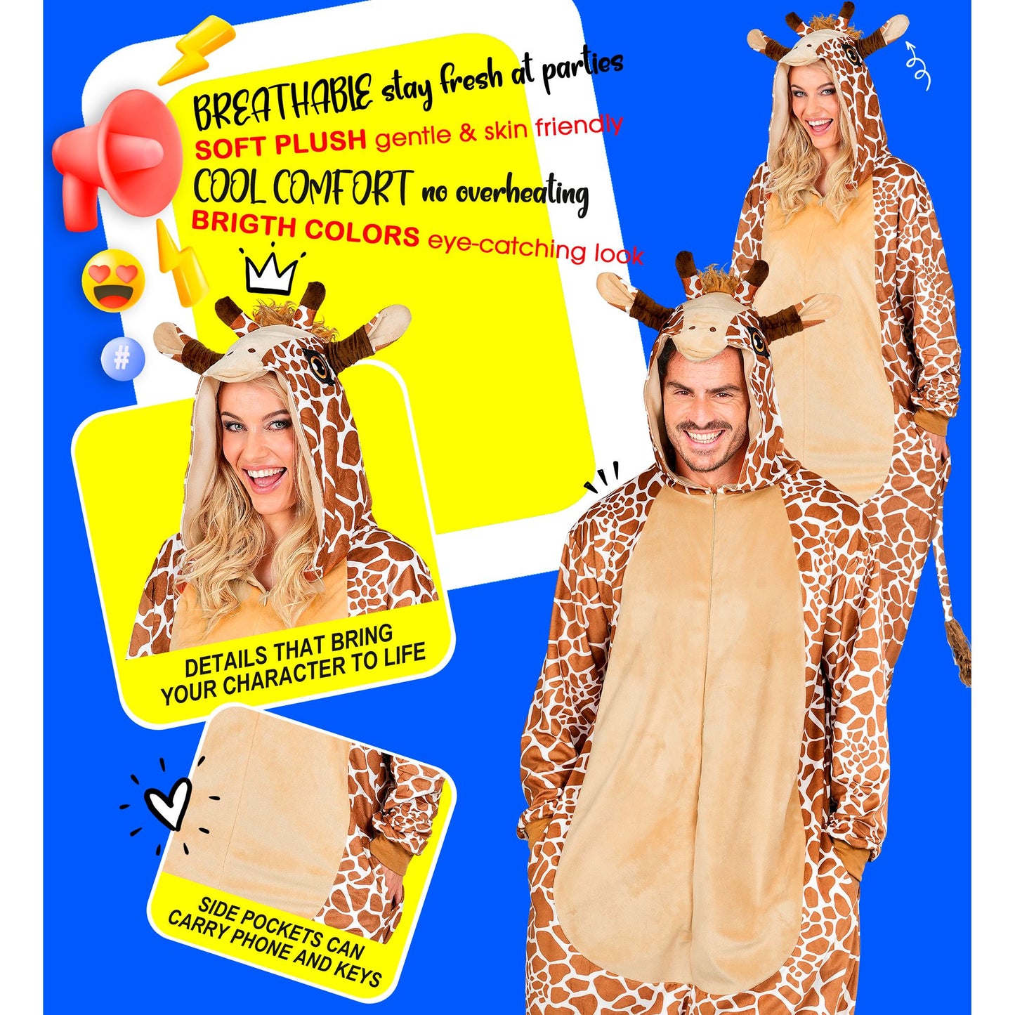 Giraffe Onesie Plüschkostüm Overall mit Kapuze Widmann – Ansicht 7