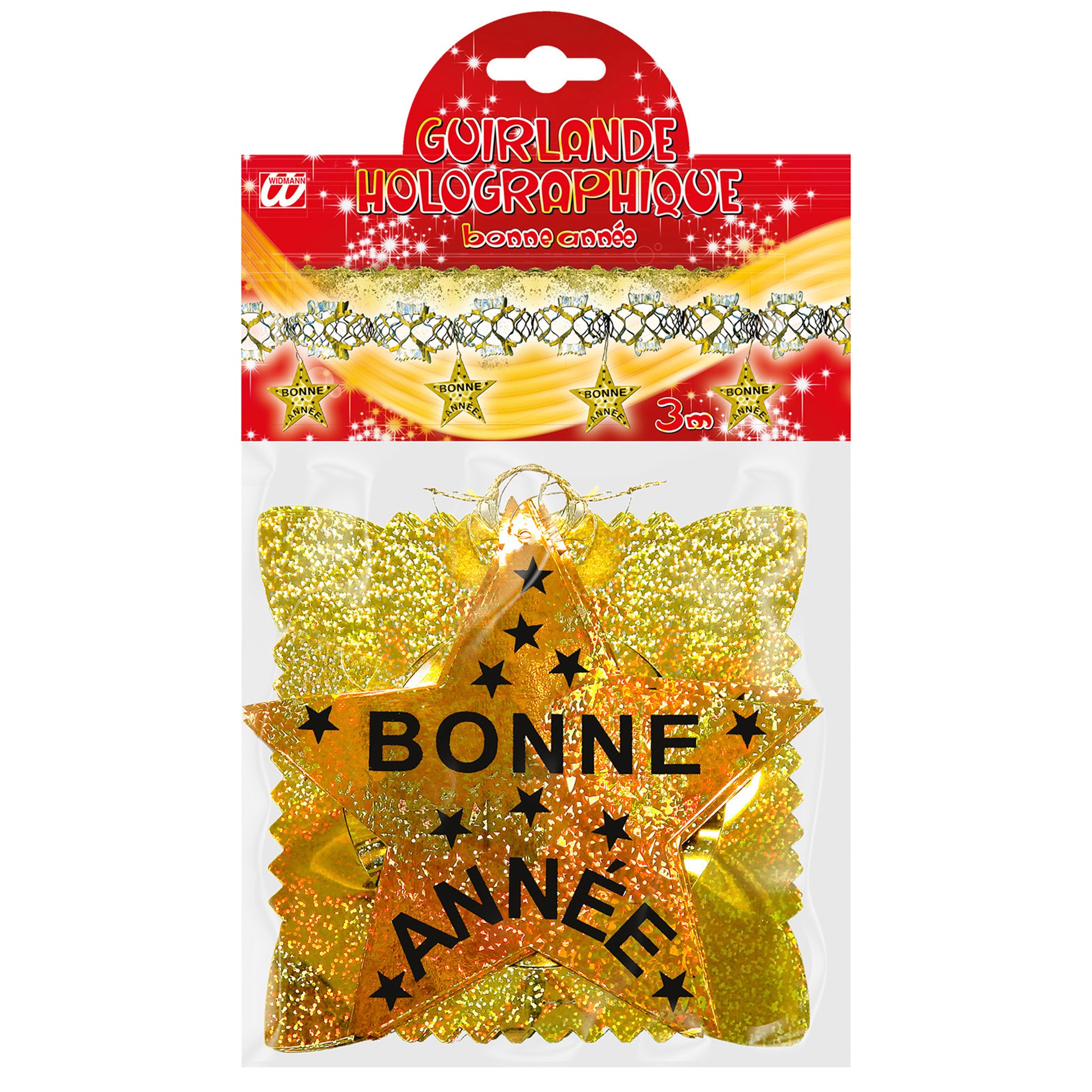 "GIRLANDE BONNE ANNÉE GOLD HOLOGRAFISCH" 3 m – Detailansicht