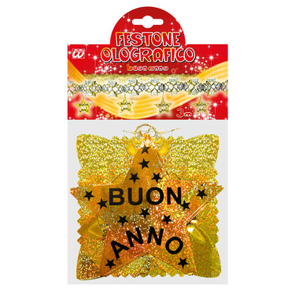 "GIRLANDE BUON ANNO GOLD HOLOGRAFISCH" 3 m – Detailansicht