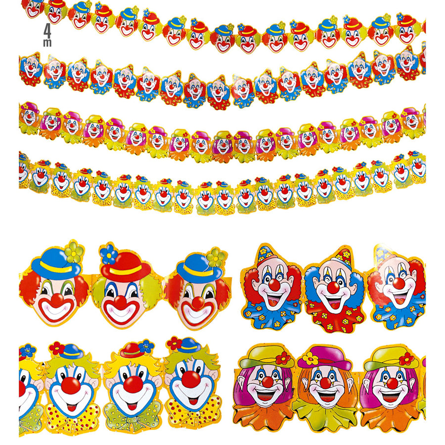 "GIRLANDE CLOWN" 3 m - sort. in 4 Modellen – Vorderansicht