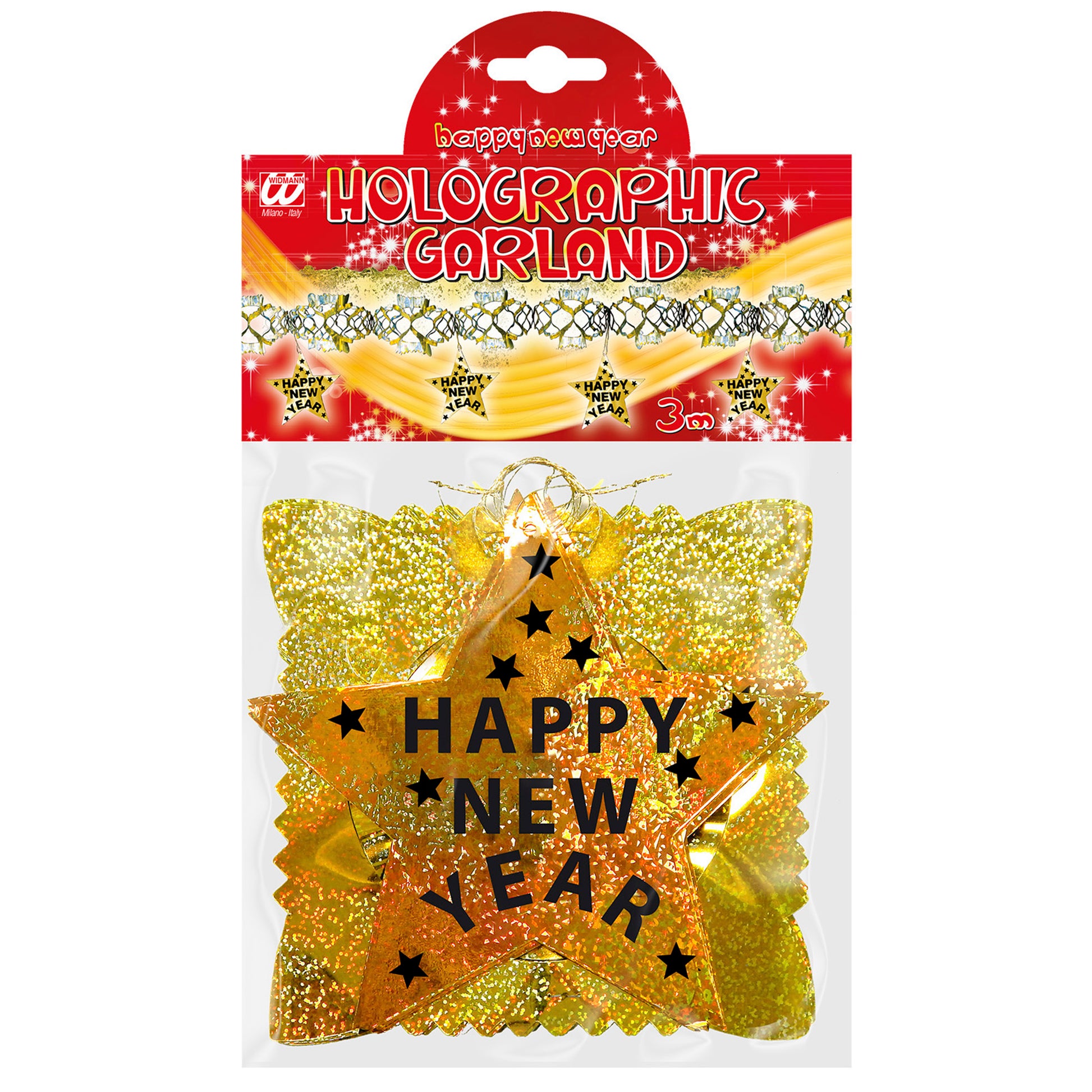 "GIRLANDE HAPPY NEW YEAR GOLD HOLOGRAFISCH" 3 m – Detailansicht