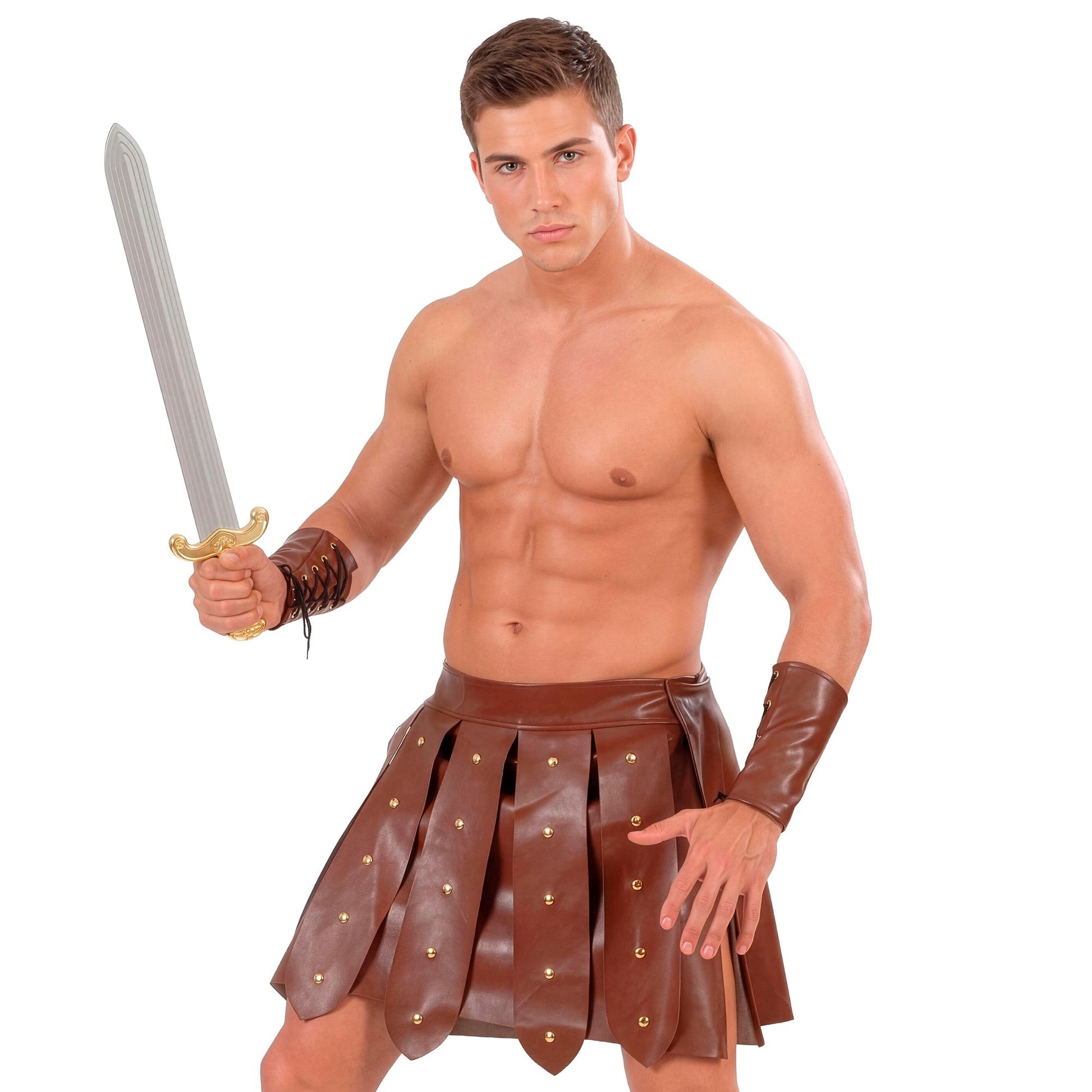 "GLADIATOR" (Kunstlederrock und Armbänder) – Vorderansicht