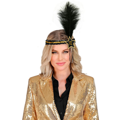 "GOLD-SCHWARZES HAARBAND MIT STERN HAPPY NEW YEAR AUS SEQUIN UND MIT FEDER" – Ansicht 4