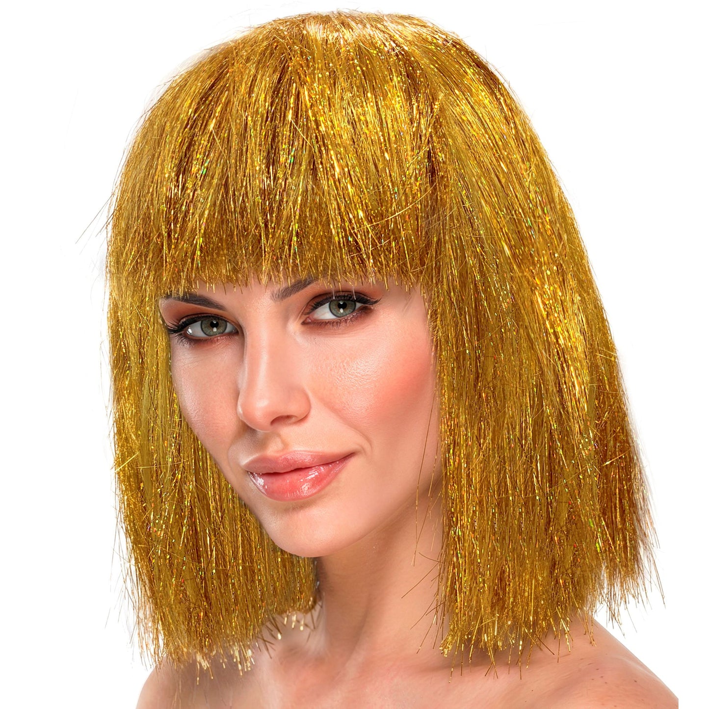 "GOLDENE GLITZY PERÜCKE" in box – Vorderansicht
