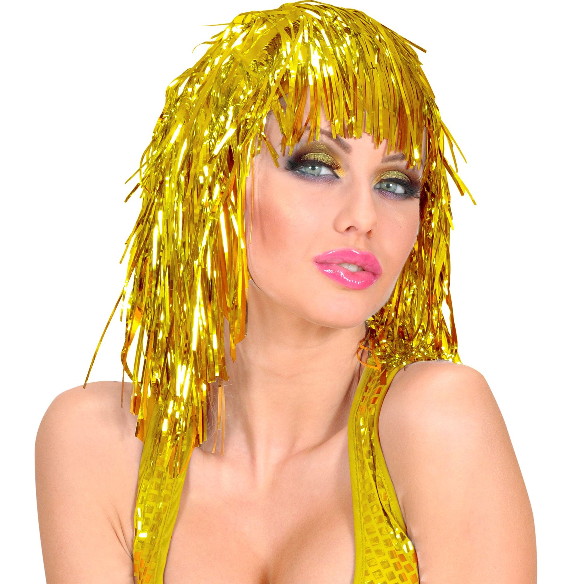 "GOLDENE LAMÉ PERÜCKE" in Polybag – Vorderansicht