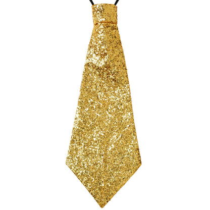 "GOLDENE LUREX KRAWATTE" mit Gummiband – Vorderansicht