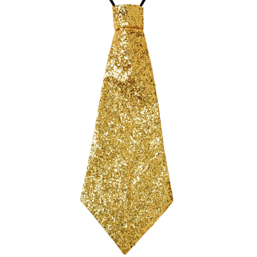 "GOLDENE LUREX KRAWATTE" mit Gummiband – Vorderansicht