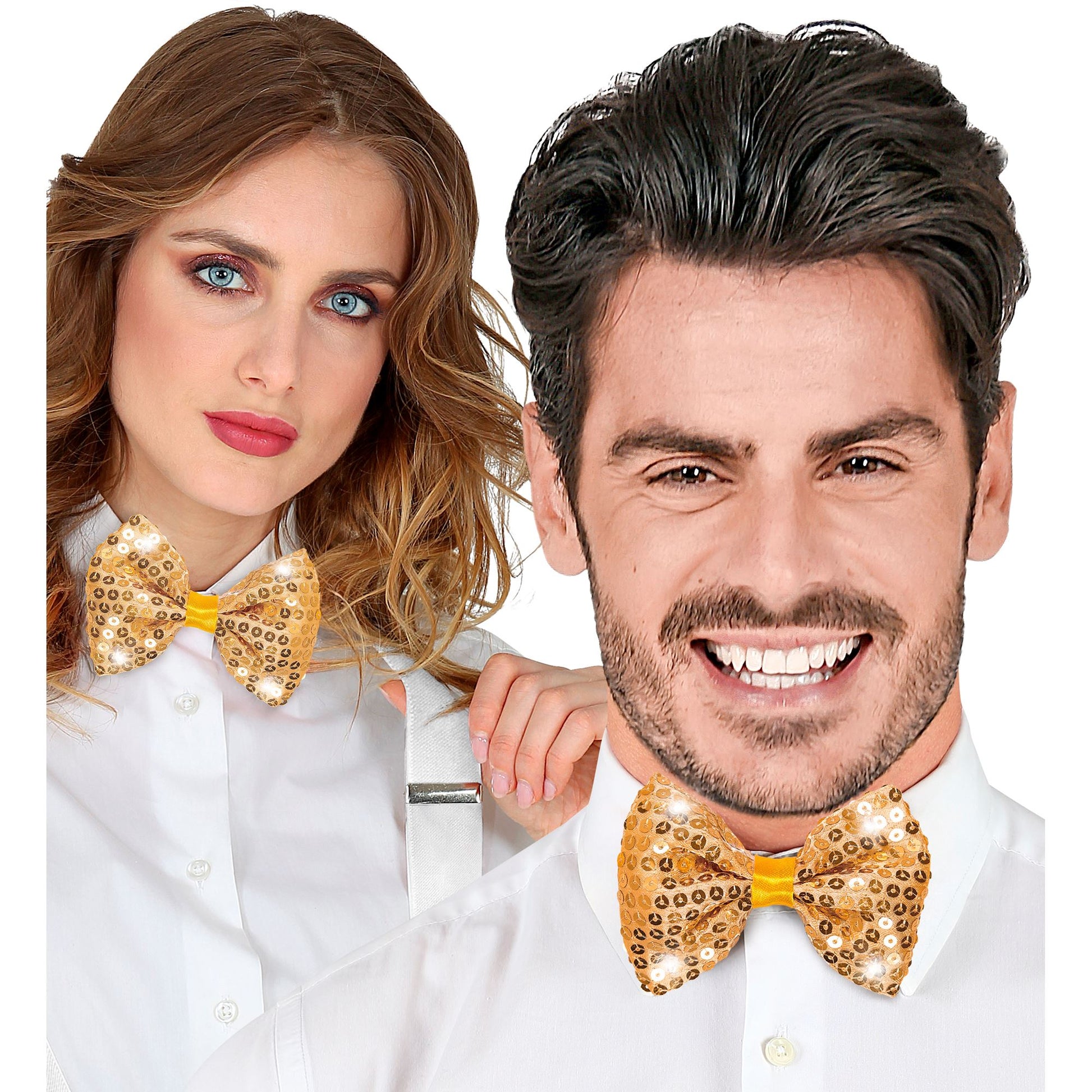 "GOLDENE PAILLETTENFLIEGE MIT 4 LED LICHTERN" regulierbar – Ansicht 3