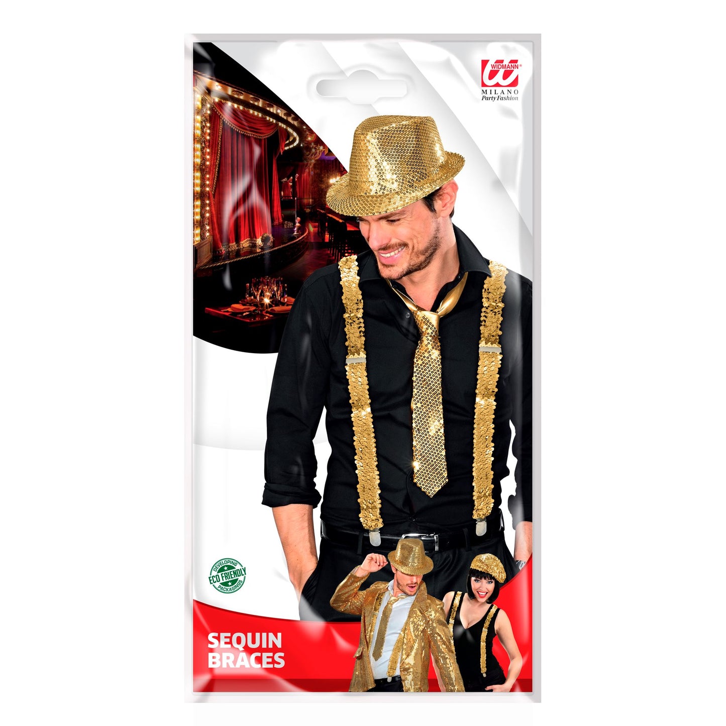 "GOLDENE PAILLETTENHOSENTRÄGER" – Detailansicht