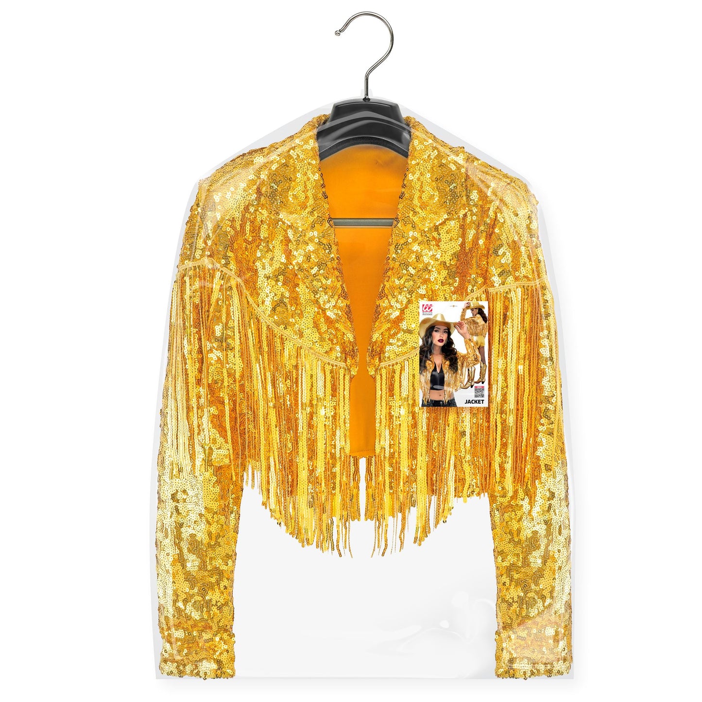 "GOLDENE PAILLETTENJACKE MIT FRANSEN" – Detailansicht