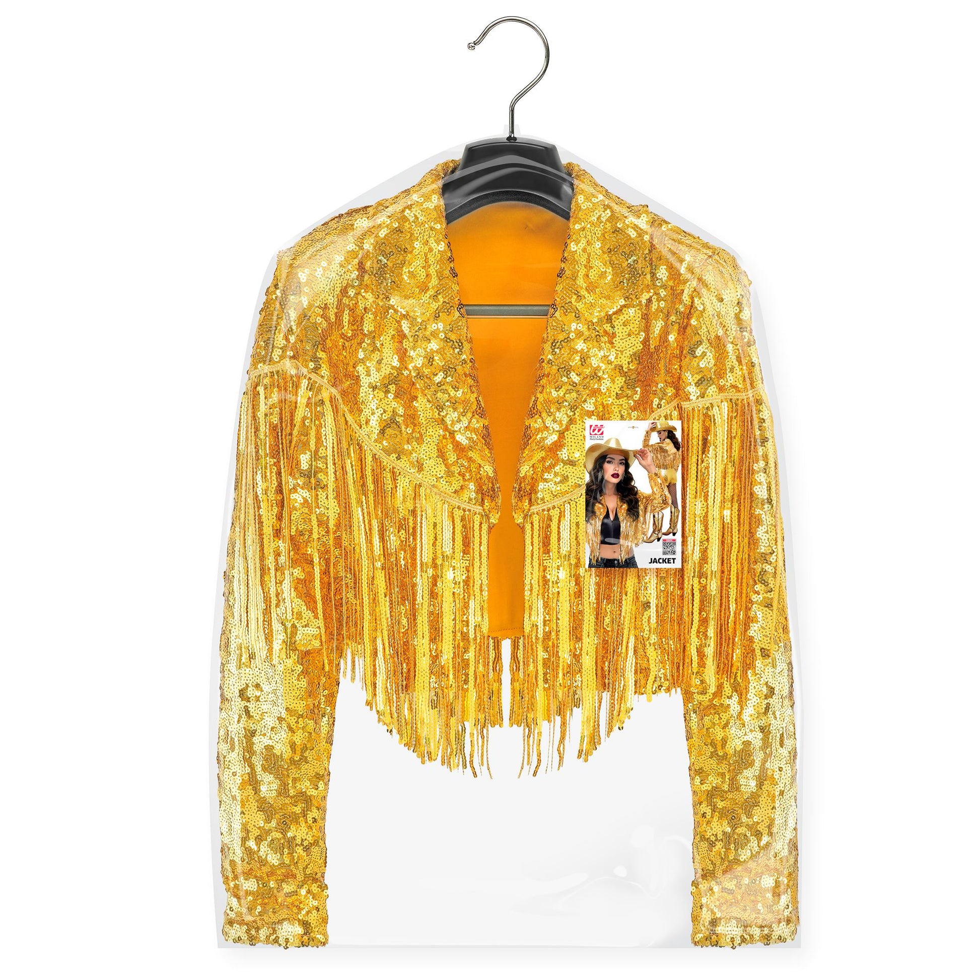 "GOLDENE PAILLETTENJACKE MIT FRANSEN" – Detailansicht