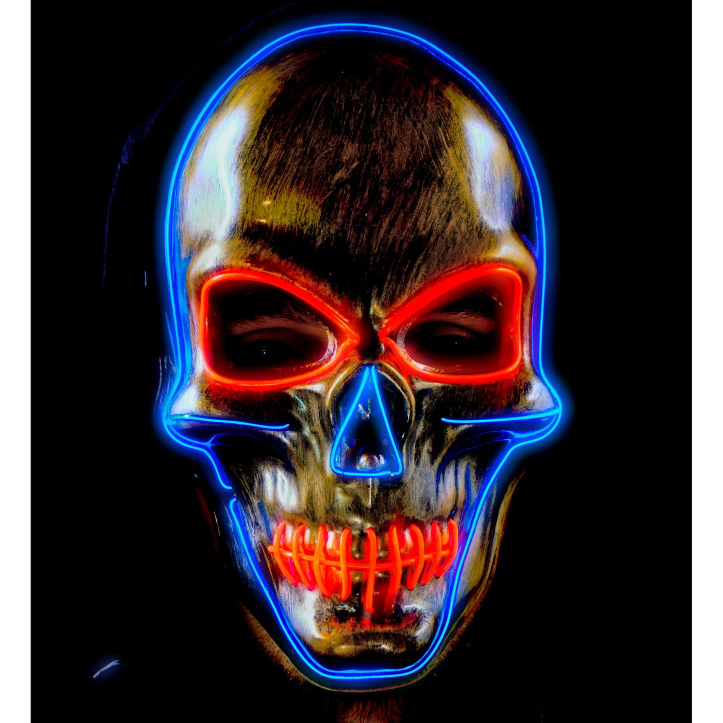 "GOLDENE TOTENKOPFMASKE MIT FARBIGEN LEDS" – Detailansicht