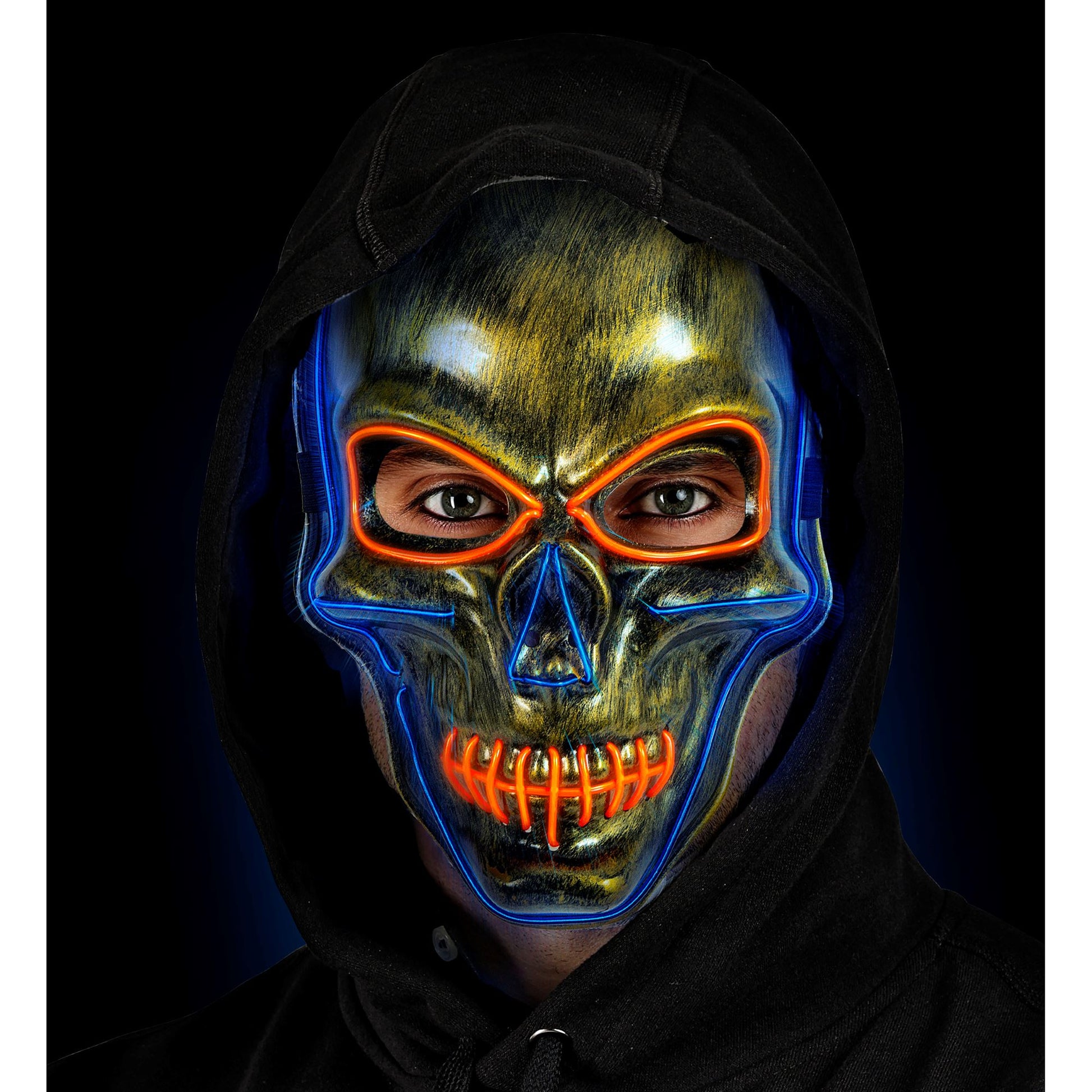 "GOLDENE TOTENKOPFMASKE MIT FARBIGEN LEDS" – Ansicht 3