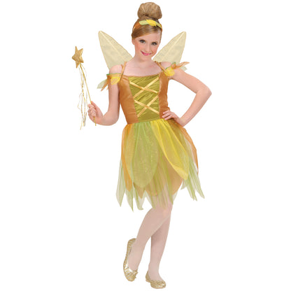 "GOLDENE WALDFEE" (Kleid, Flügel, Haarreif) – Vorderansicht