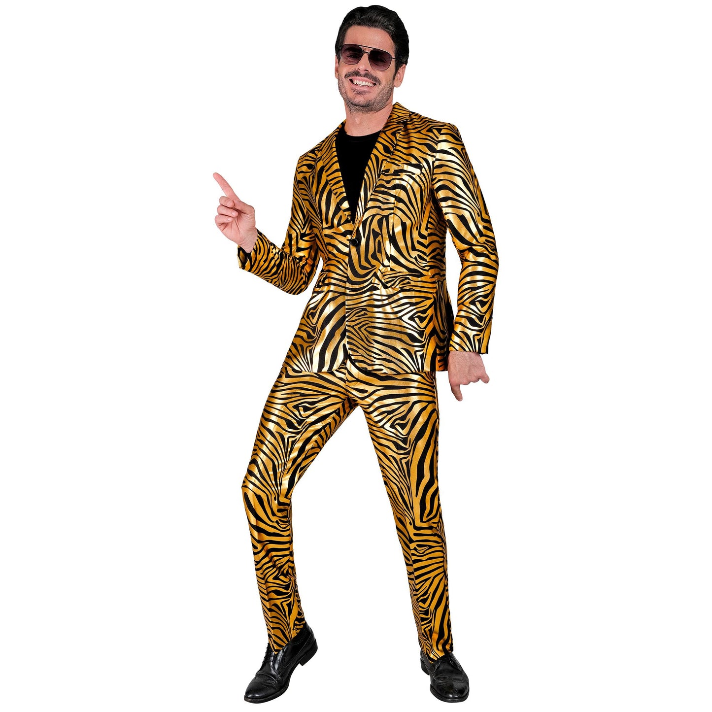 "GOLDENER ANIMAL PRINT PARTY FASHION ANZUG" (Jackett, Hose) – Vorderansicht